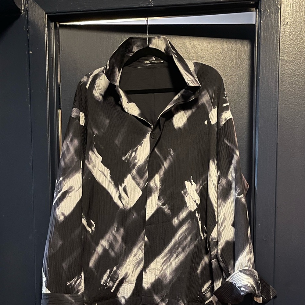 ZARA PRINTED PLEATED EFFECT OVERSHIRT - Picture 7 of 7